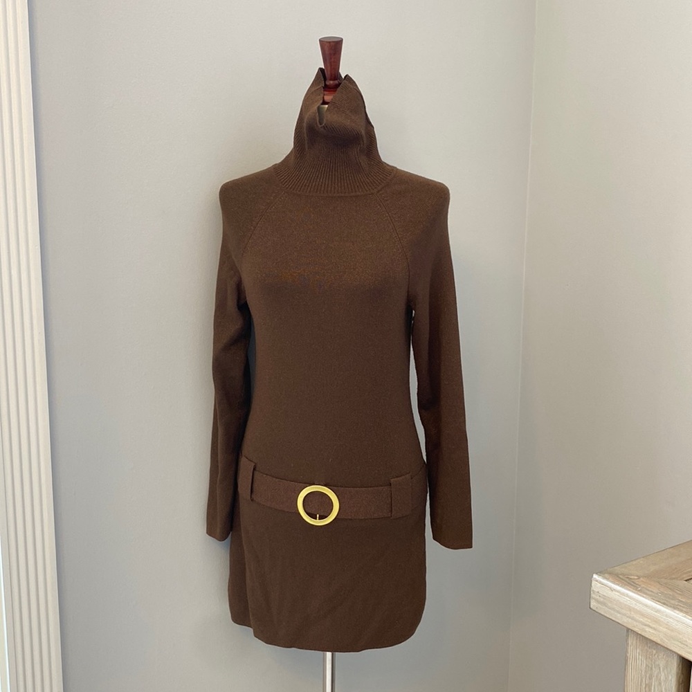 INC Knit Tunic Bronze with Copper Threading Medium Turtleneck